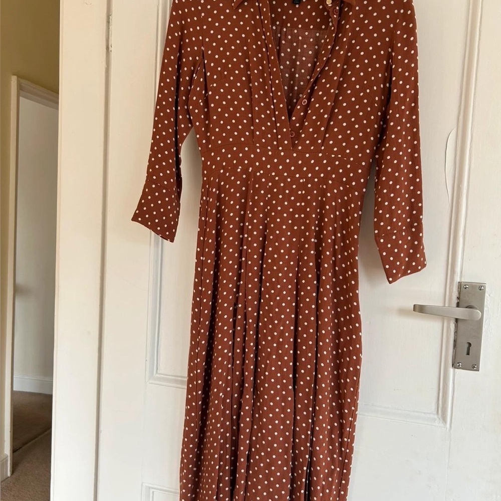 Topshop PETITE Brown Polka Dot Dress